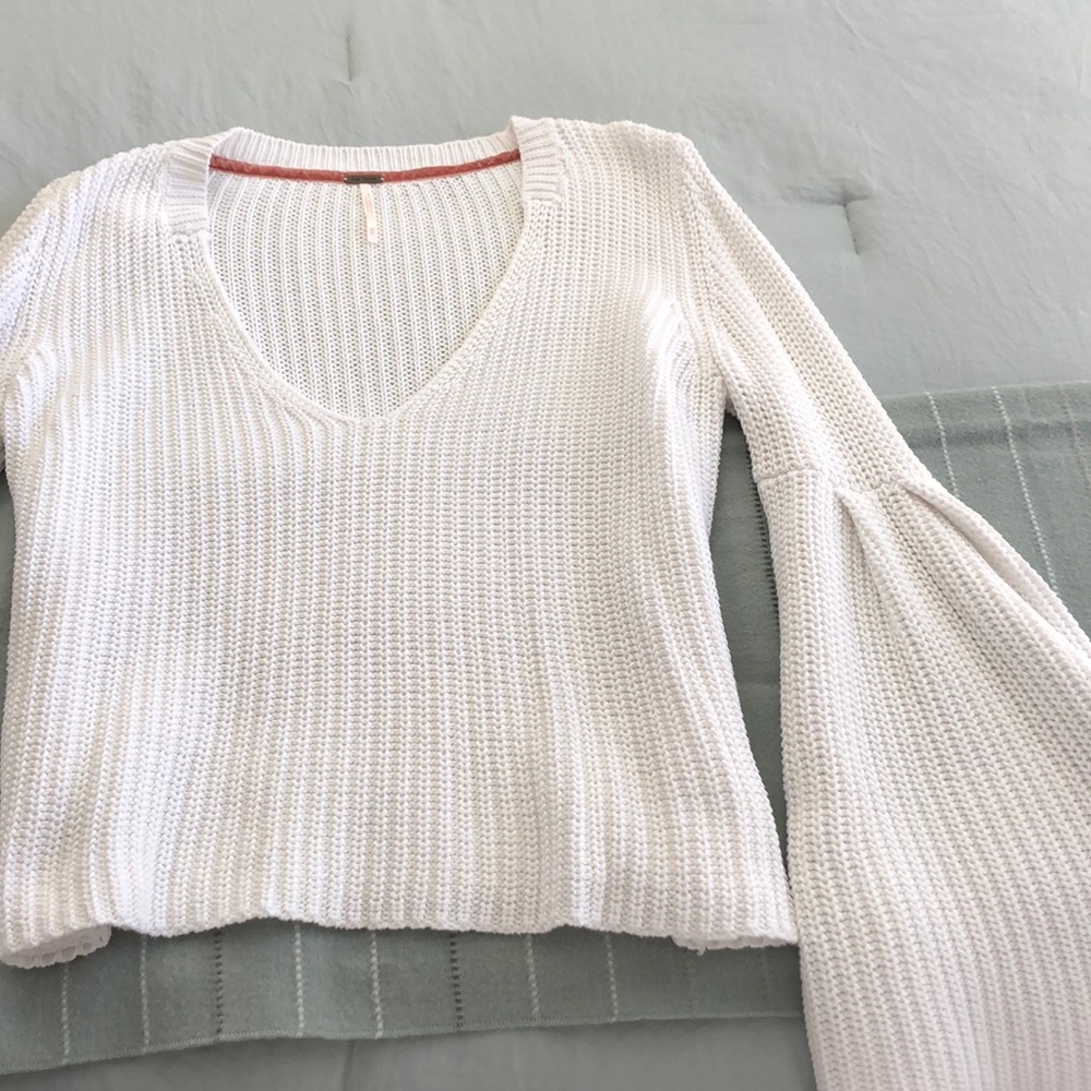 Free People White Bell Sleeve Sweater